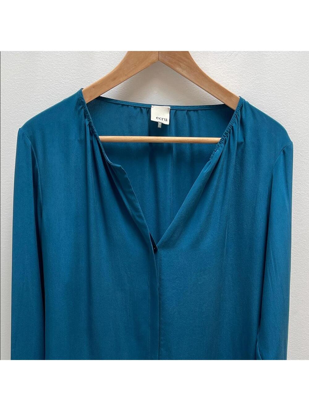 Ecru Teal V-Neck Blouse size S